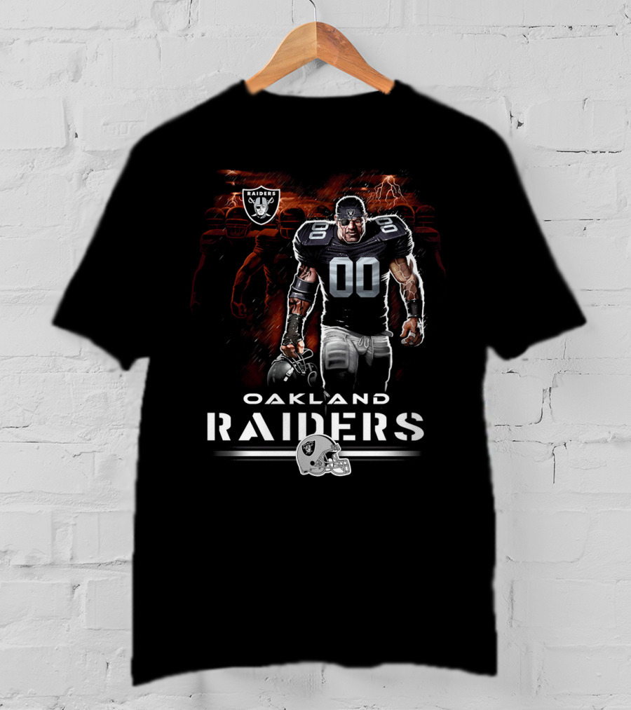 Oakland Raiders Nfl Player Illustration With Skull Logo And Helmet T-Shirt