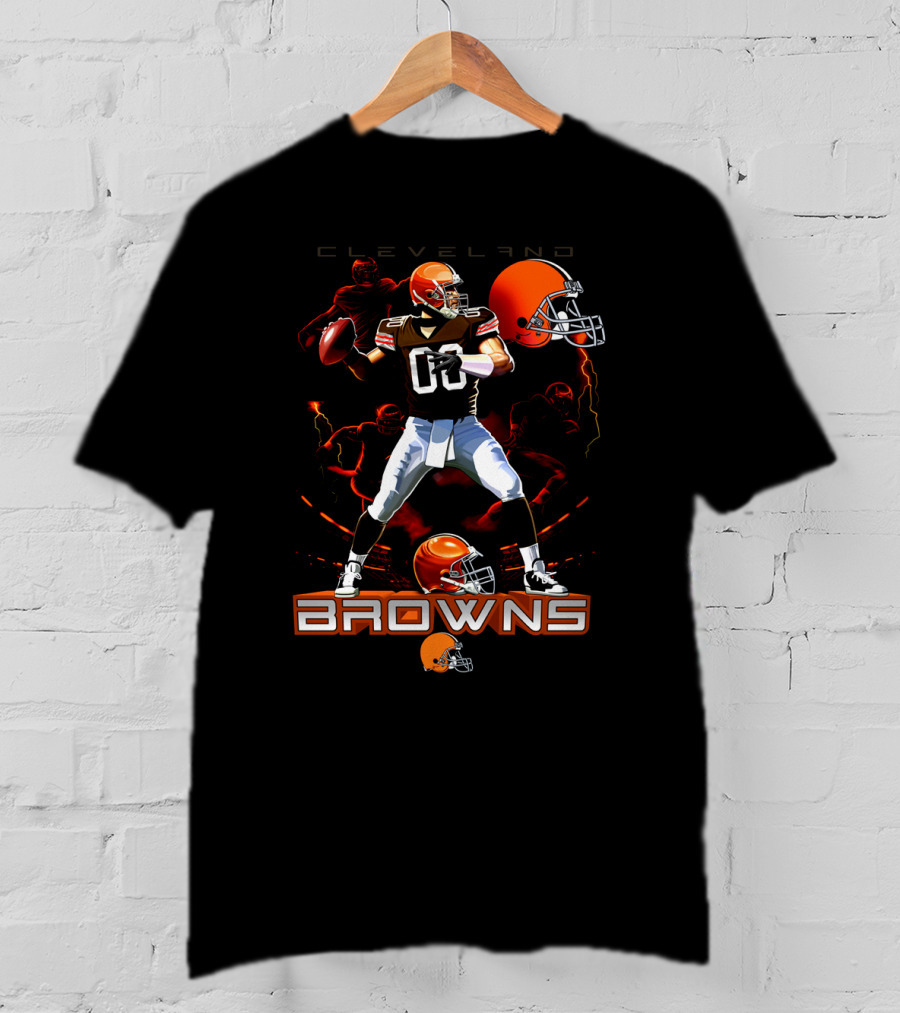 Cleveland Browns Quarterback Football Player With Helmets And Action Poses T-Shirt