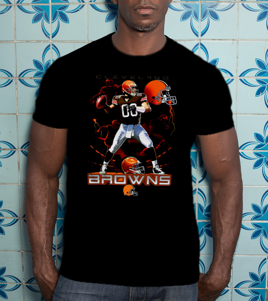 Cleveland Browns Quarterback Football Player With Helmets And Action Poses T-Shirt
