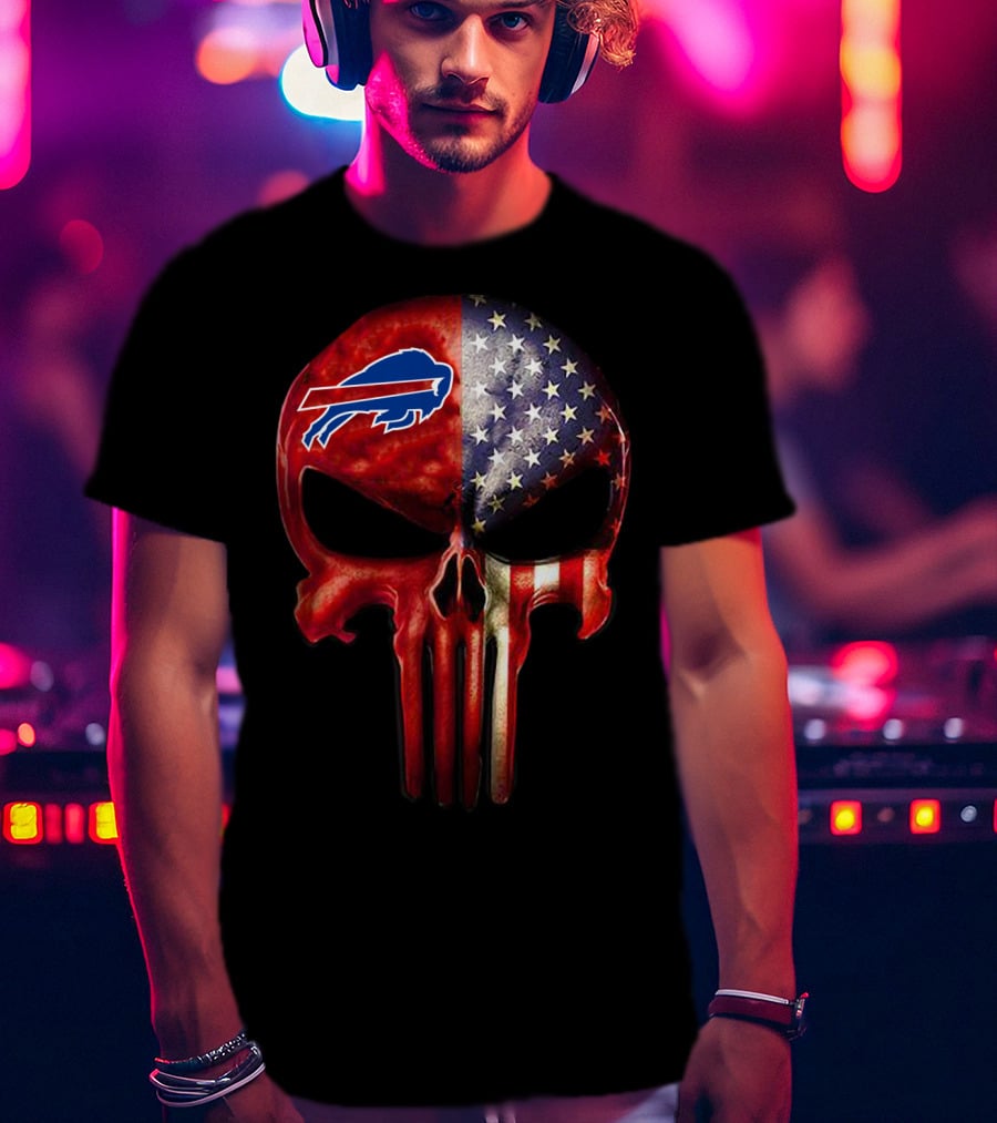 Buffalo Skull American Flag Fan Only T-Shirt