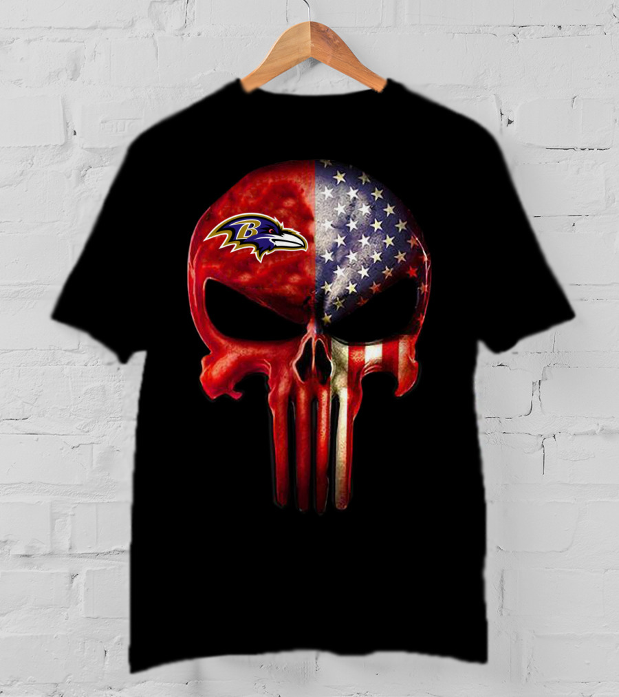 Baltimore Ravens American Flag Skull Logo 03 T-Shirt