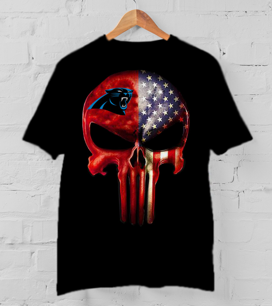 '05 CarolinaPanthers Skull American Flag T-Shirt