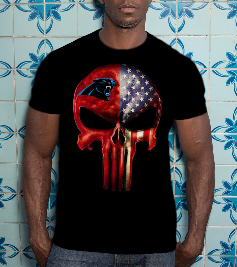'05 CarolinaPanthers Skull American Flag T-Shirt