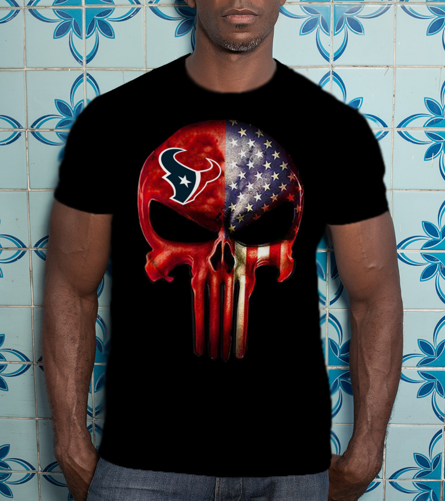 Houston Texans American Flag Skull For True Fan Only T-Shirt
