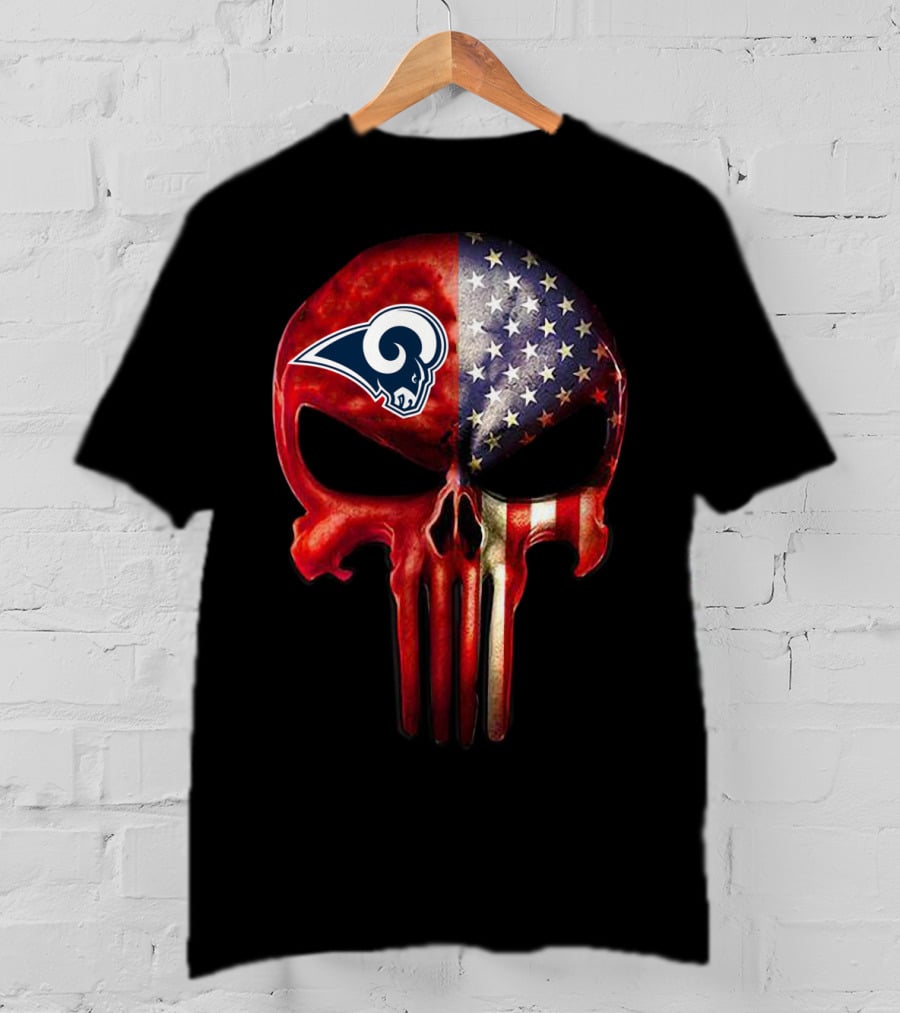 18 Los Angeles Rams American Flag Punisher Skull T-Shirt