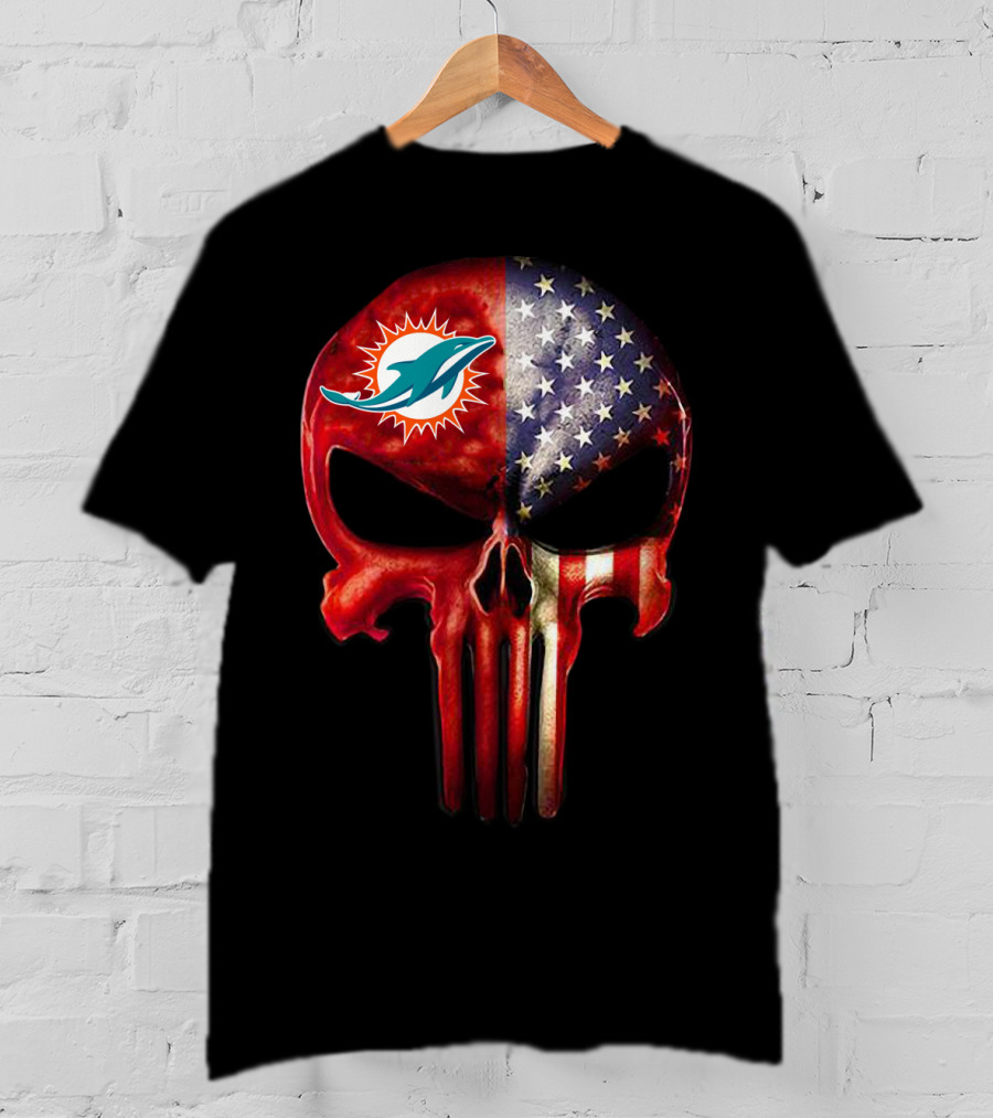 Miami Dolphins Punisher Skull American Flag For True Miami Fan Only T-Shirt