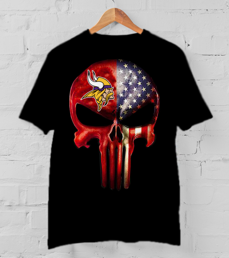 Vikings Skull American Flag Minnesota Fan T-Shirt