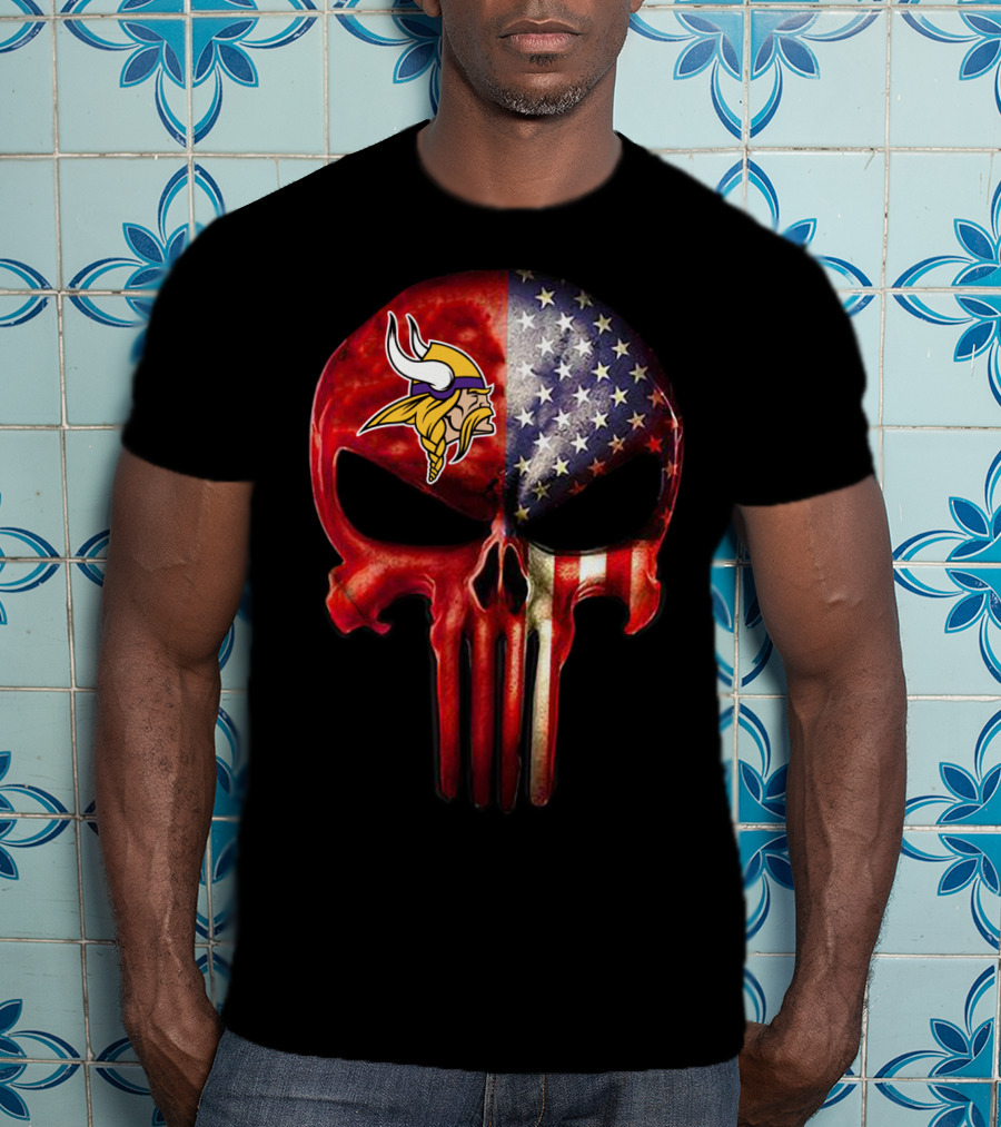 Vikings Skull American Flag Minnesota Fan T-Shirt