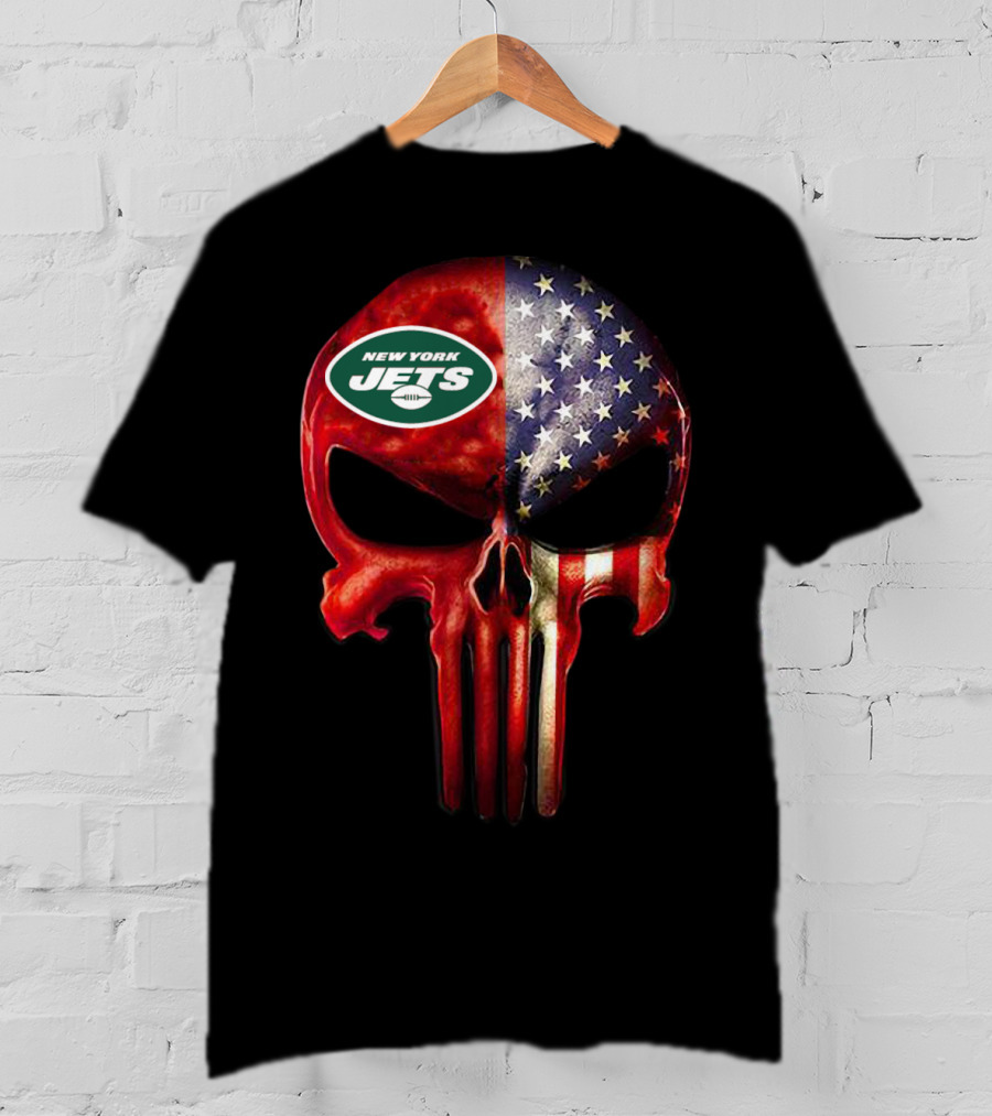 New York Jets American Flag Skull For True New York Fan Only T-Shirt