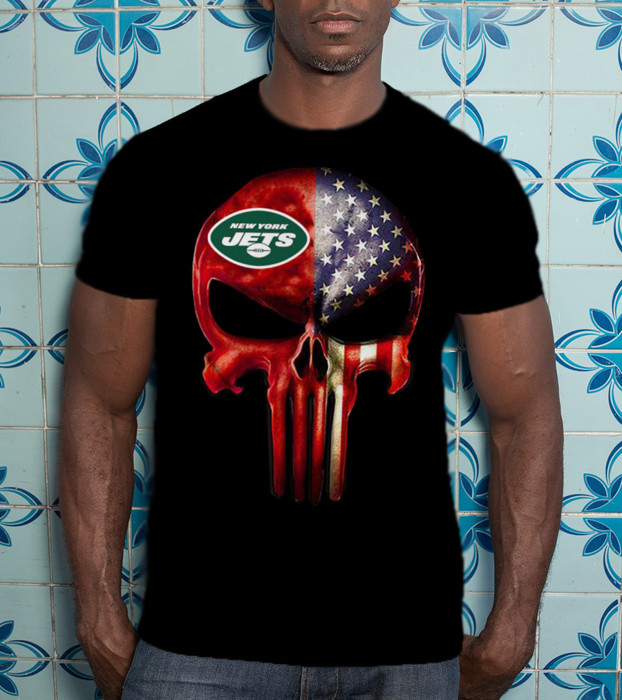New York Jets American Flag Skull For True New York Fan Only T-Shirt