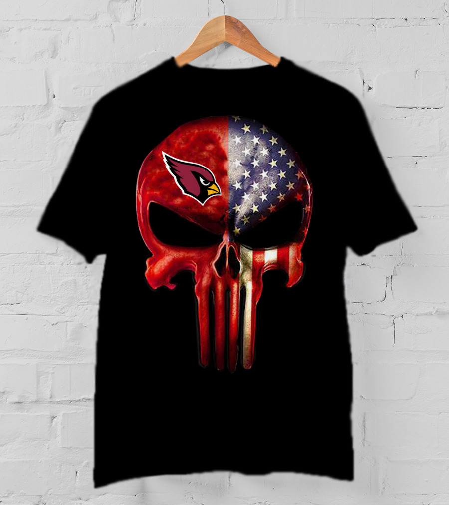 Arizona Cardinals American Flag Skull T-Shirt