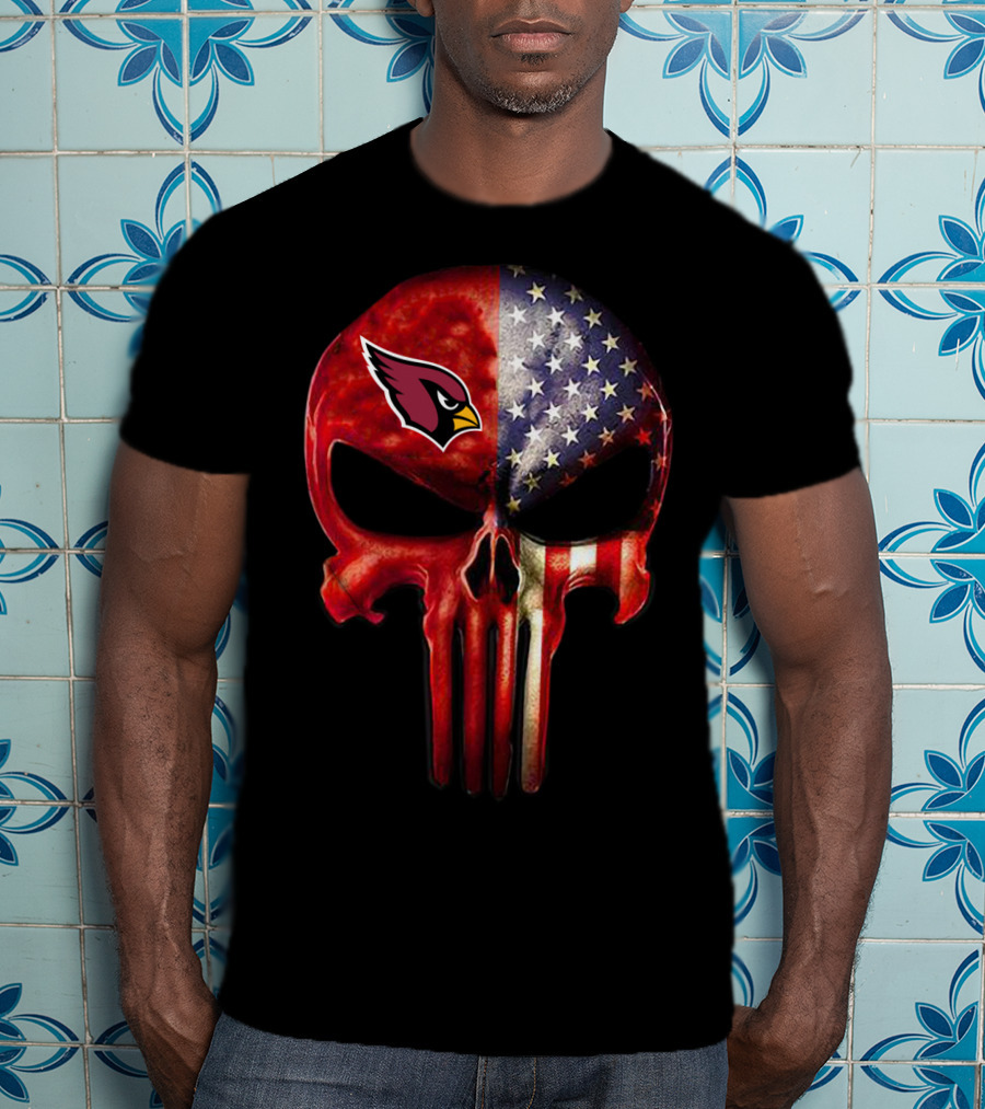 Arizona Cardinals American Flag Skull T-Shirt