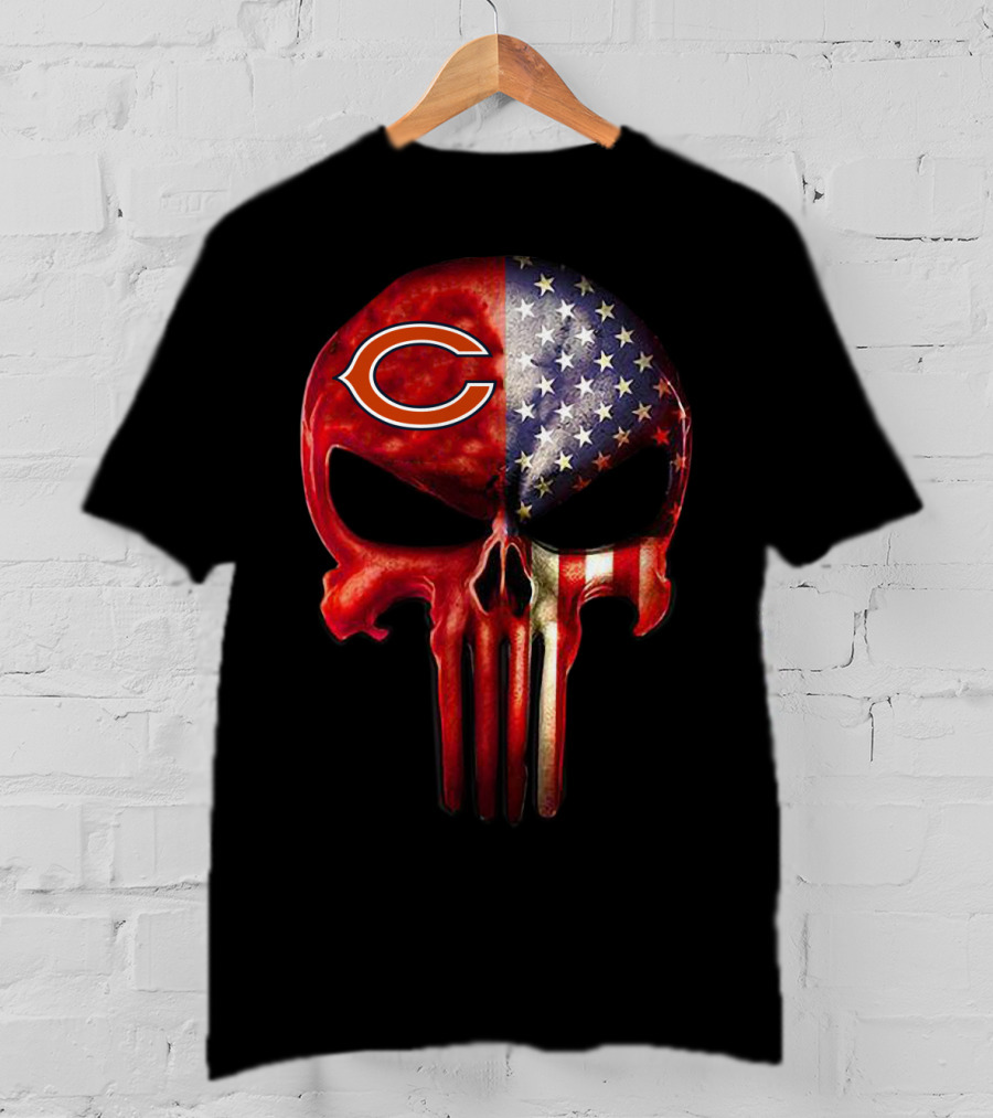 Chicago Bears American Flag Skull Fan T-Shirt