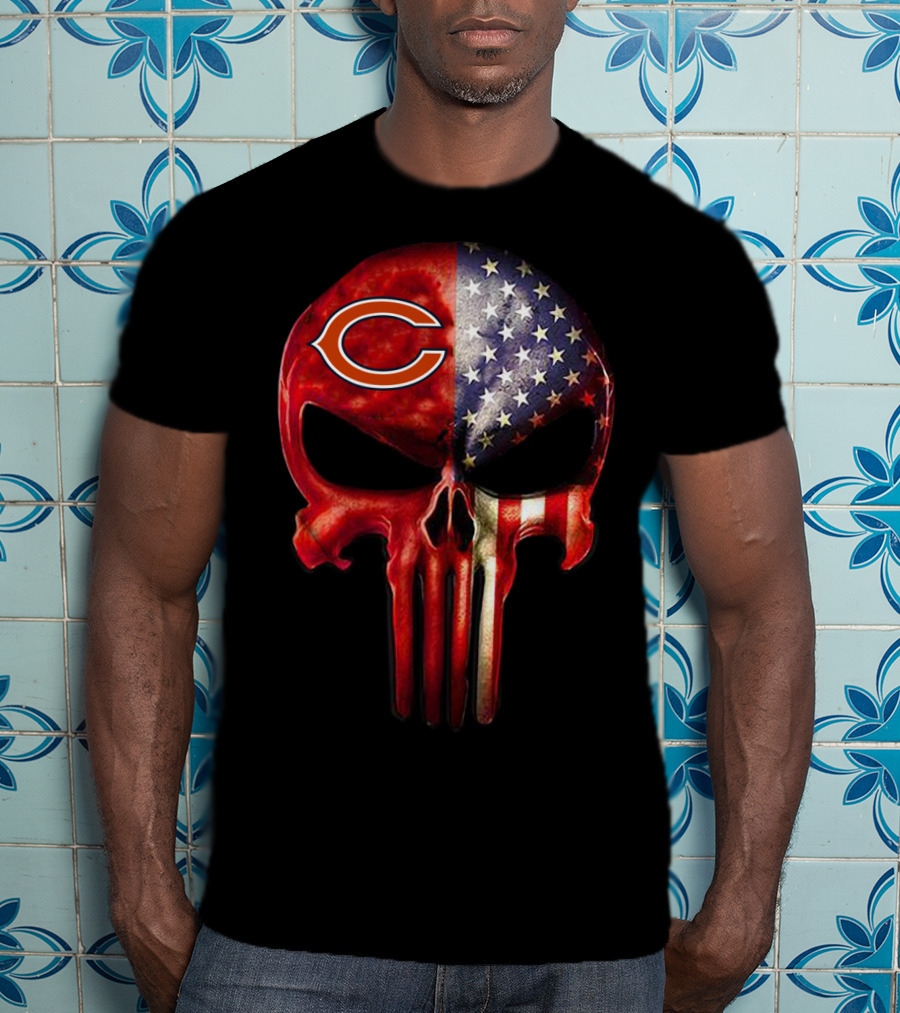 Chicago Bears American Flag Skull Fan T-Shirt