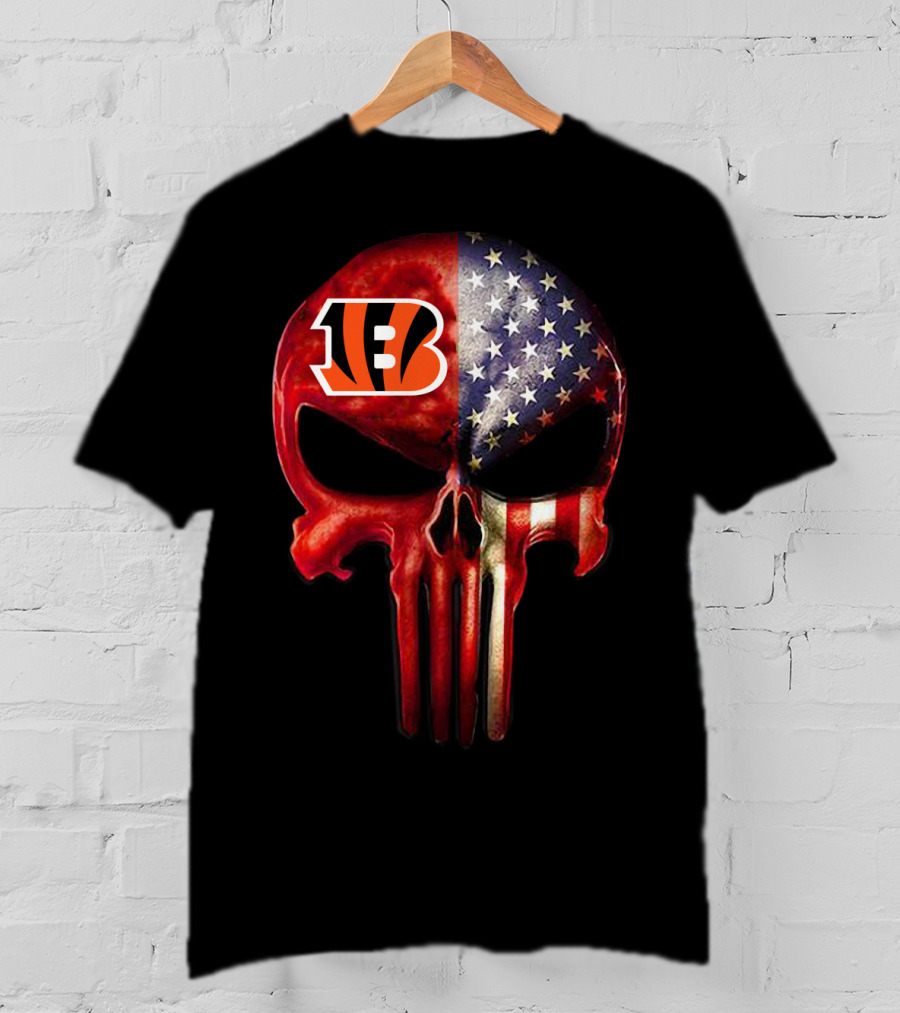 Cincinnati Bengals American Flag Skull For True Fans Only T-Shirt