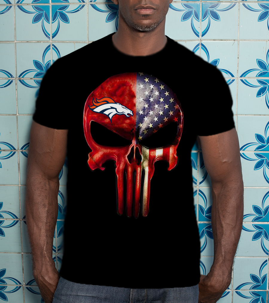 Denver Broncos USA Punisher Skull T-Shirt