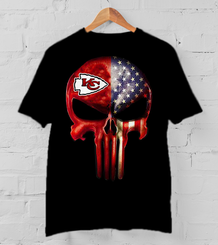 For True Kansas City Chiefs Fan Only American Flag Skull T-Shirt