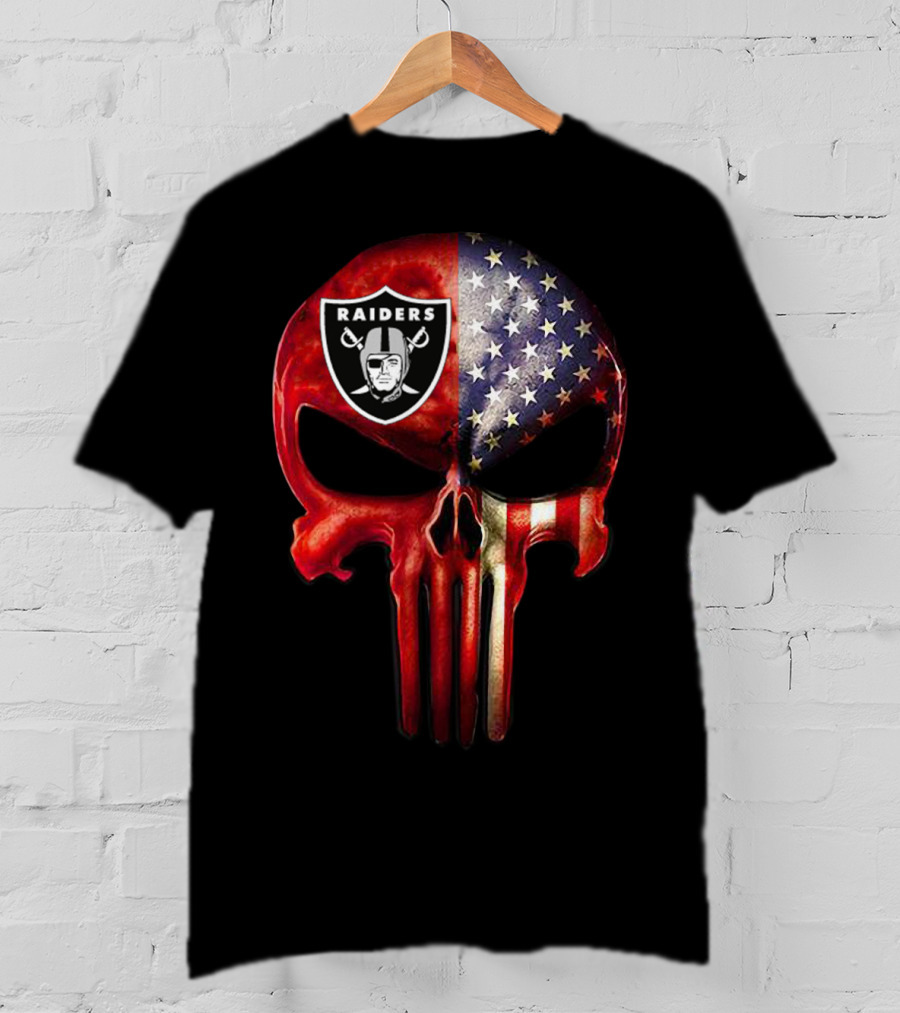 RAIDERS American Flag Skull For True OAKLAND Fan Only T-Shirt