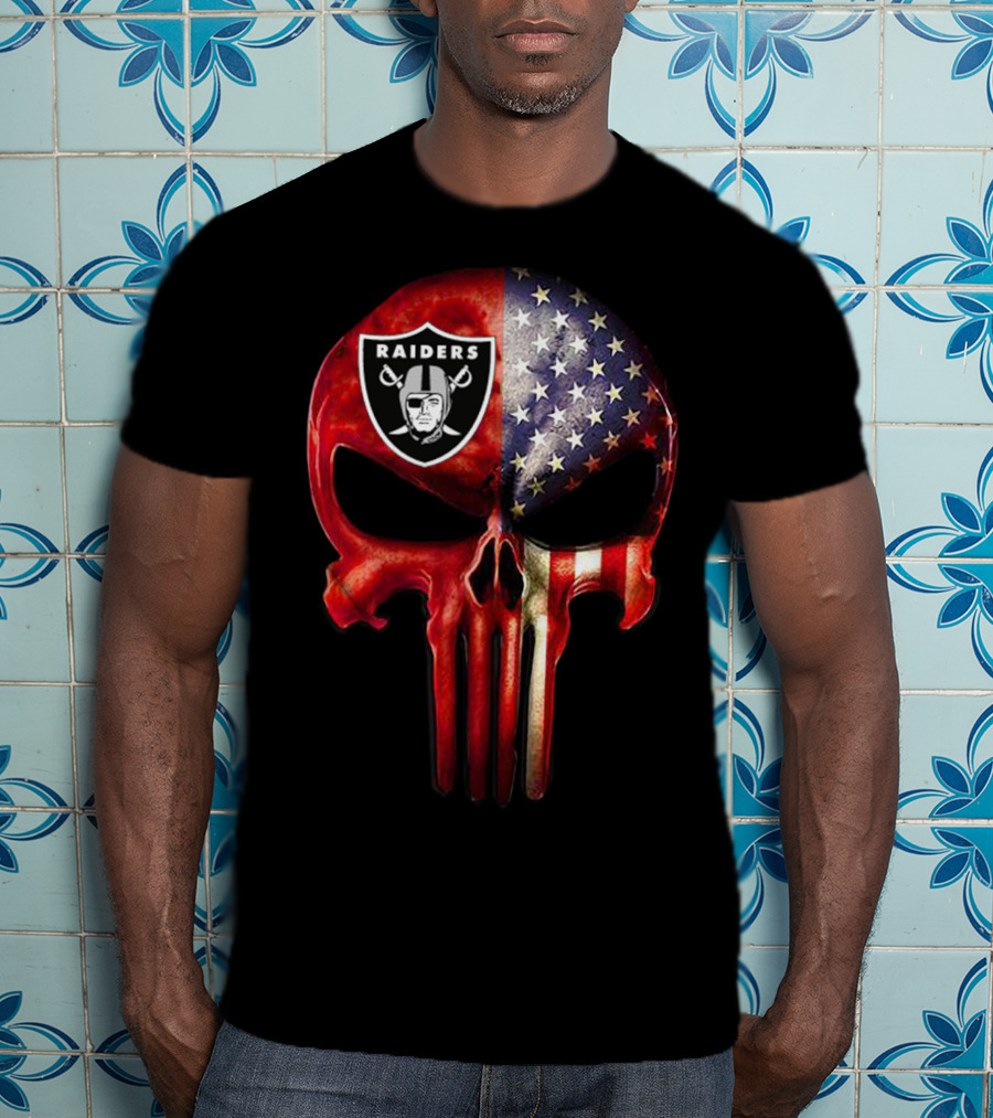 RAIDERS American Flag Skull For True OAKLAND Fan Only T-Shirt