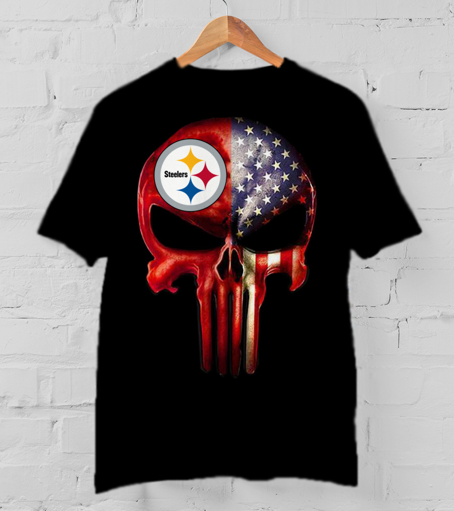 Steelers American Flag Skull For True Pittsburgh Fan Only T-Shirt