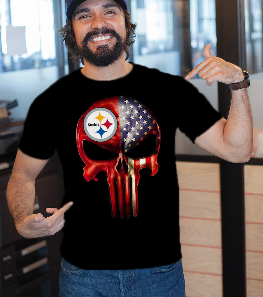 Steelers American Flag Skull For True Pittsburgh Fan Only T-Shirt