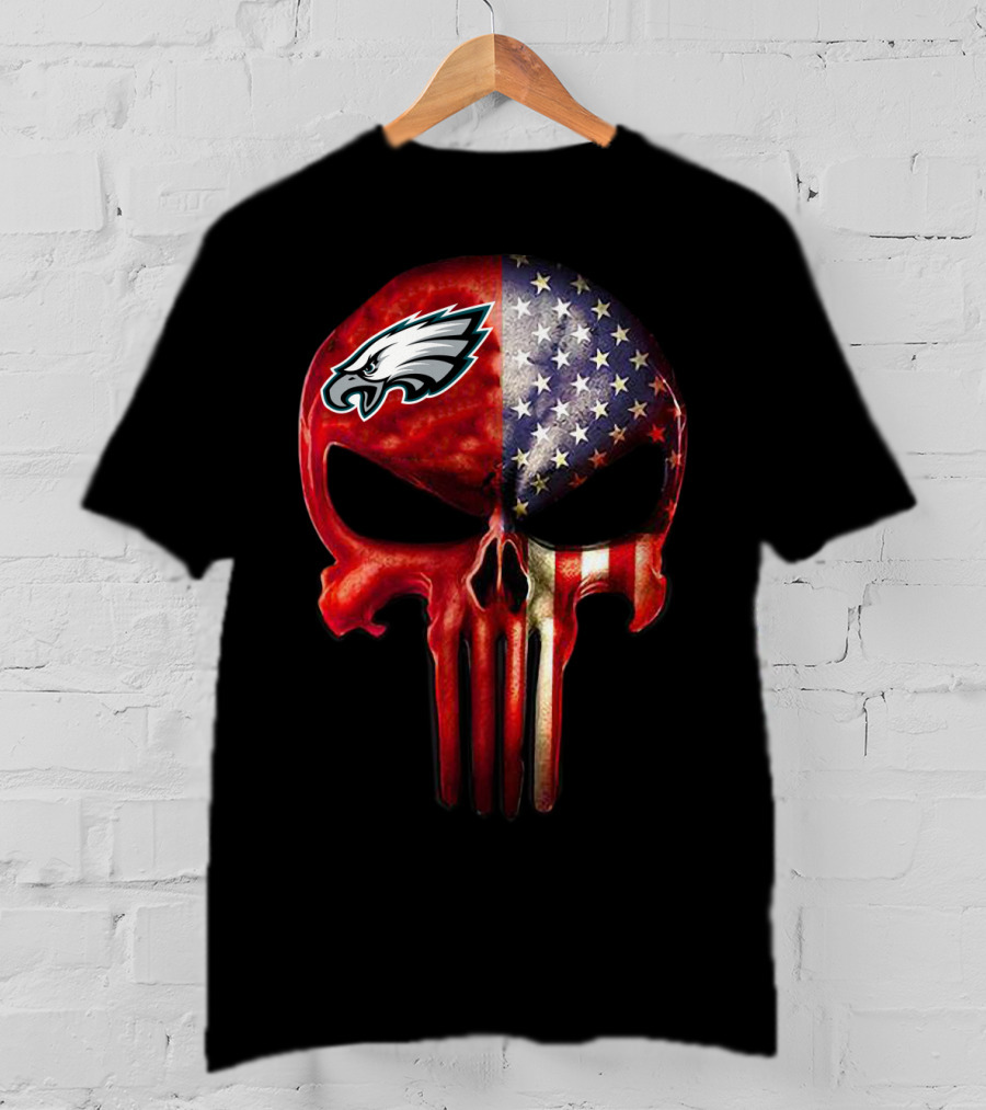 For True PHILADELPHIA Fan Only Eagles Patriotic Skull T-Shirt