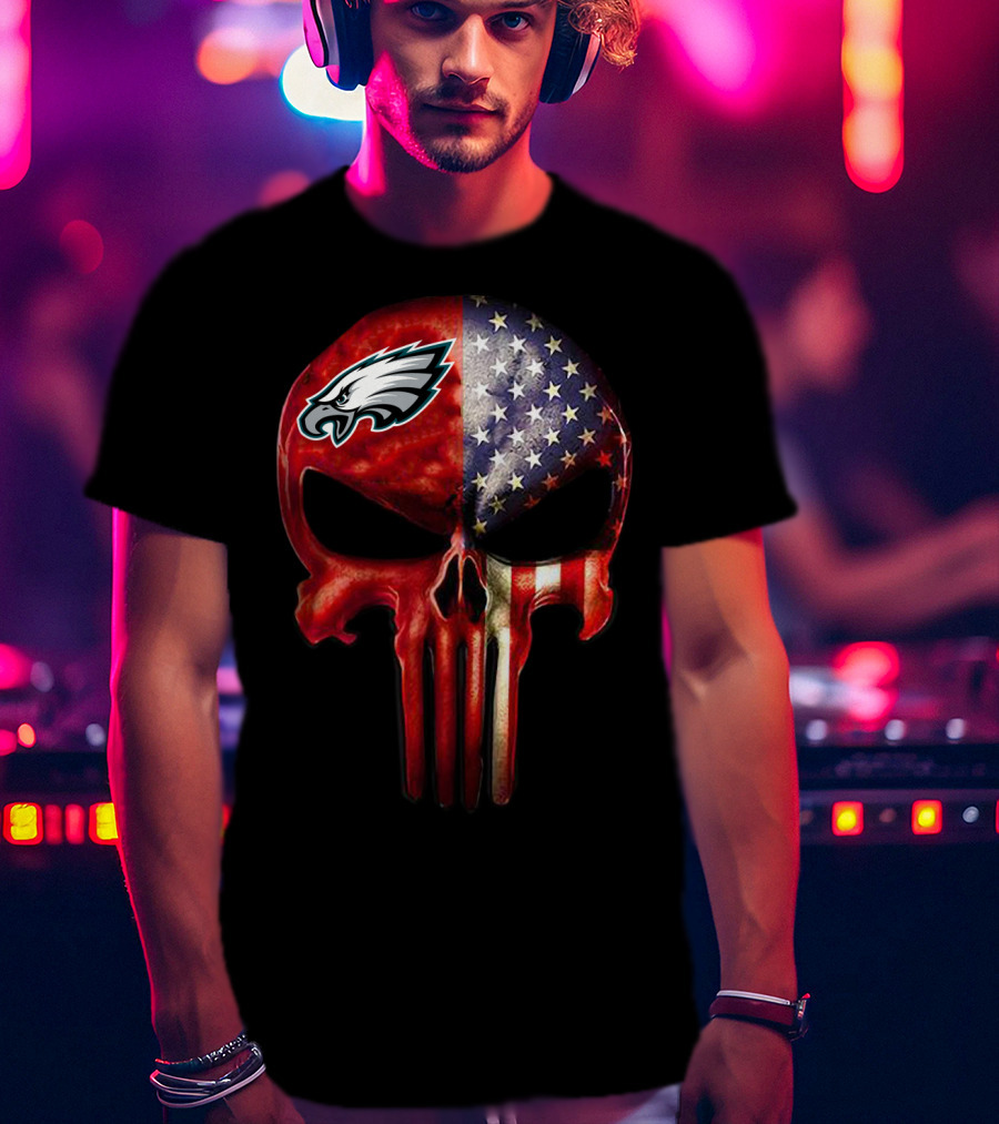 For True PHILADELPHIA Fan Only Eagles Patriotic Skull T-Shirt