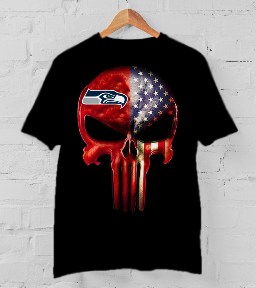 Seattle Seahawks American Flag Punisher Skull For True SEATTLE Fan Only T-Shirt