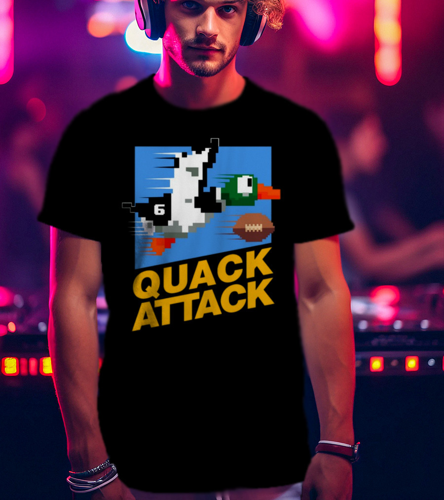 Quack Attack Pixel Duck Football Retro Gaming T-Shirt