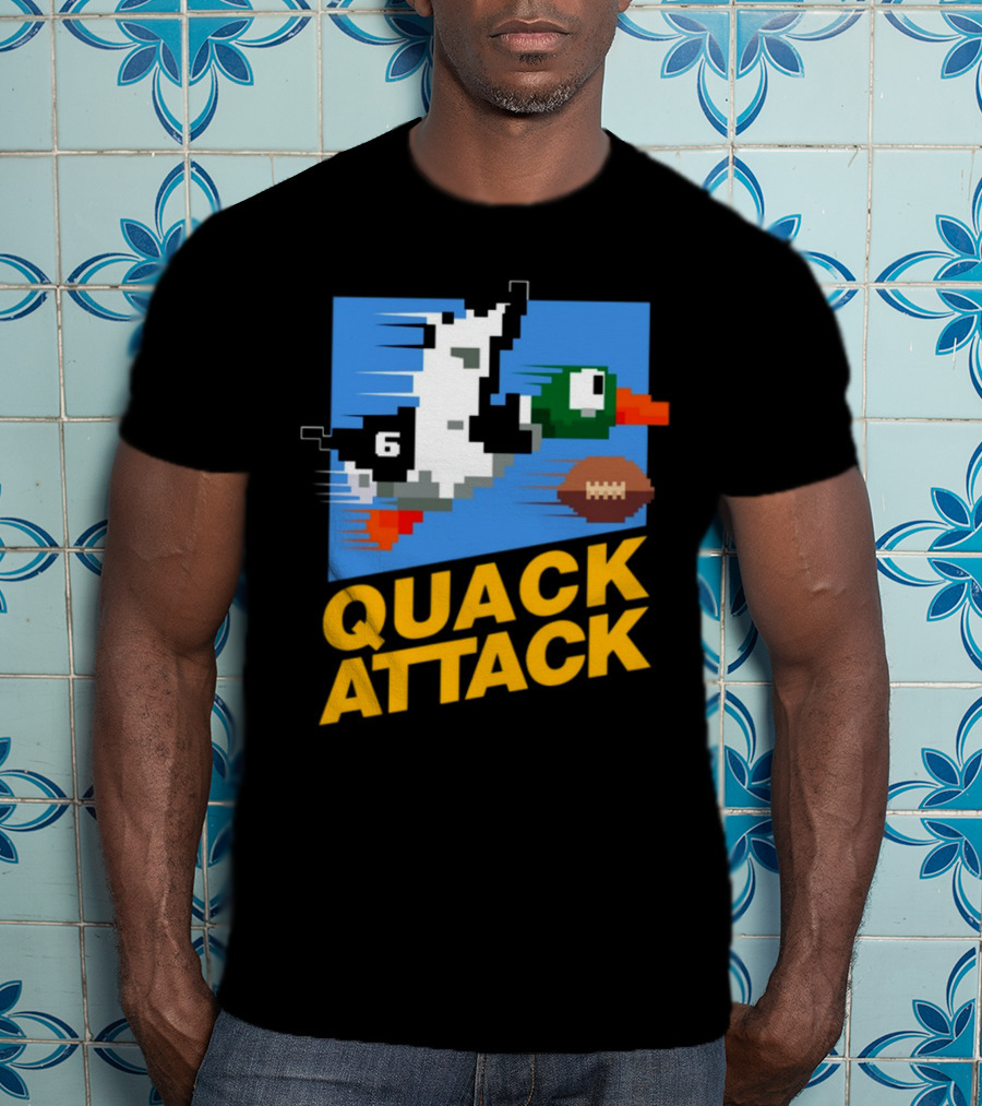Quack Attack Pixel Duck Football Retro Gaming T-Shirt