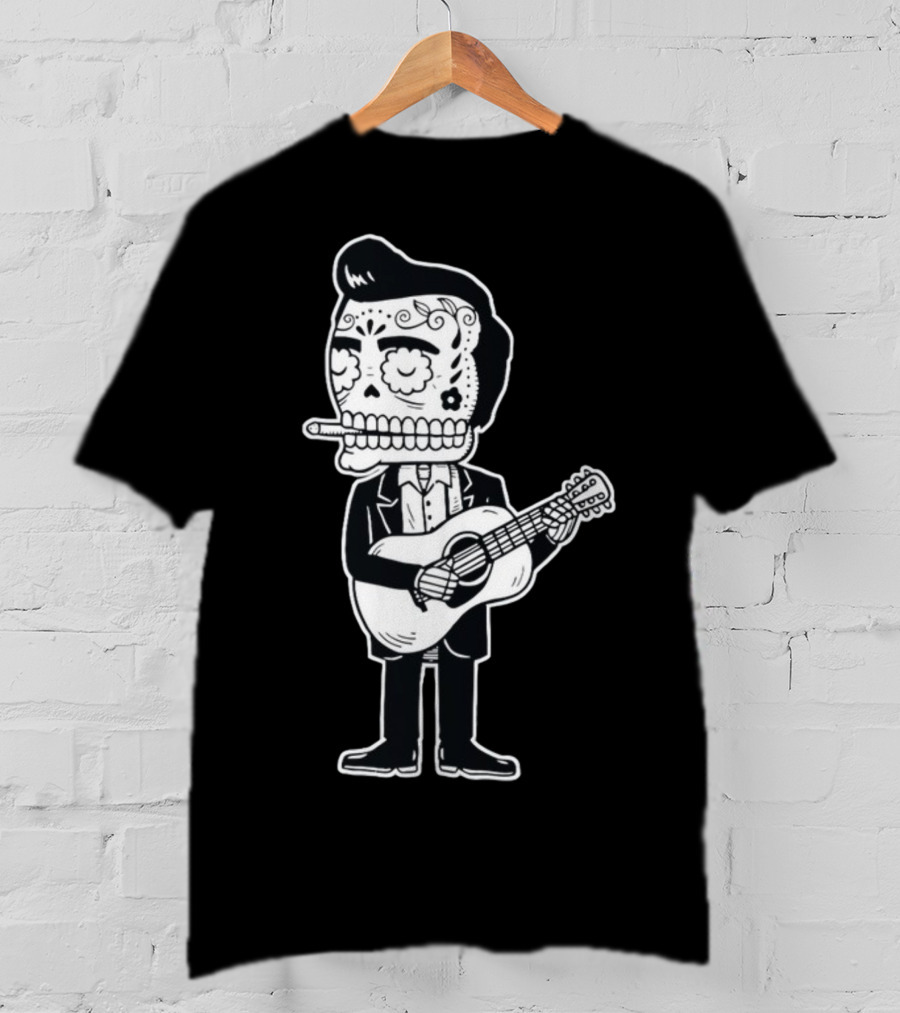Johnny Cash Calavera Skull Playing Guitar T-Shirt