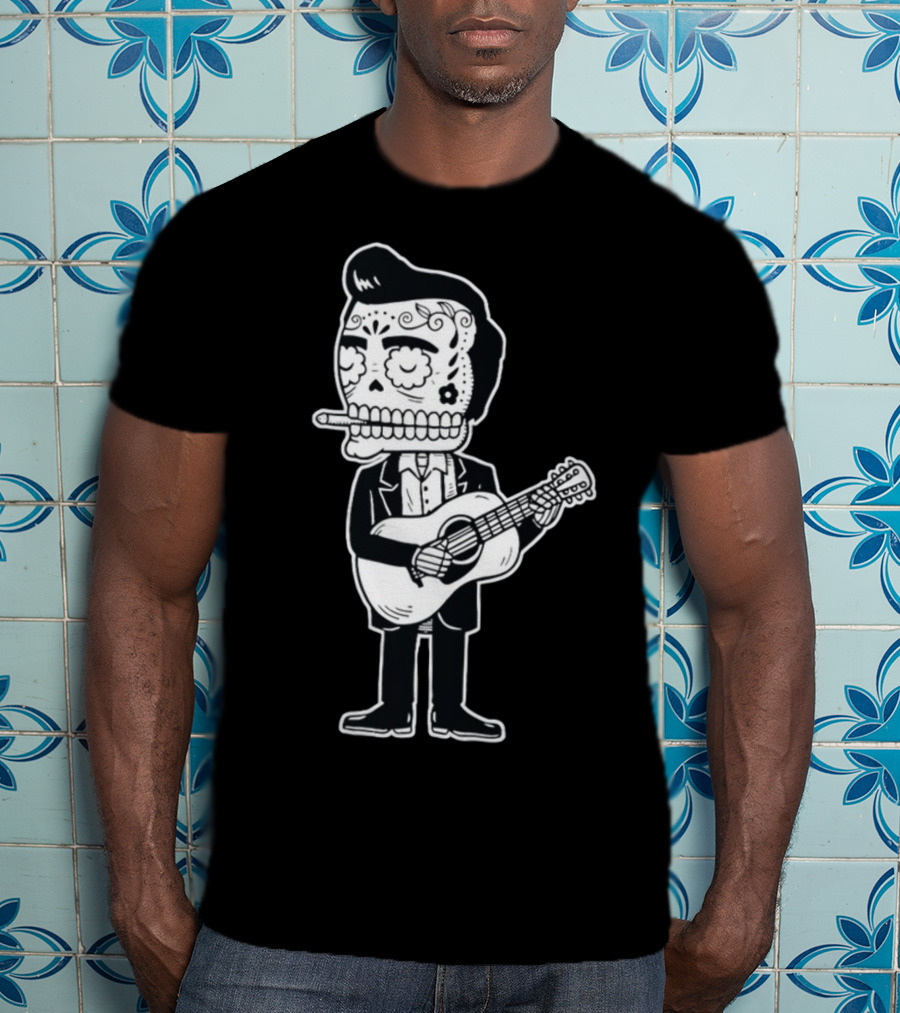 Johnny Cash Calavera Skull Playing Guitar T-Shirt