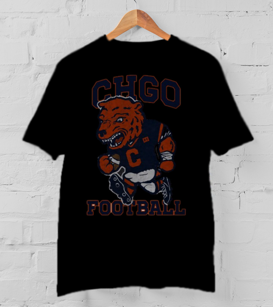 CHGO Football Bear Mascot Running Football Player T-Shirt