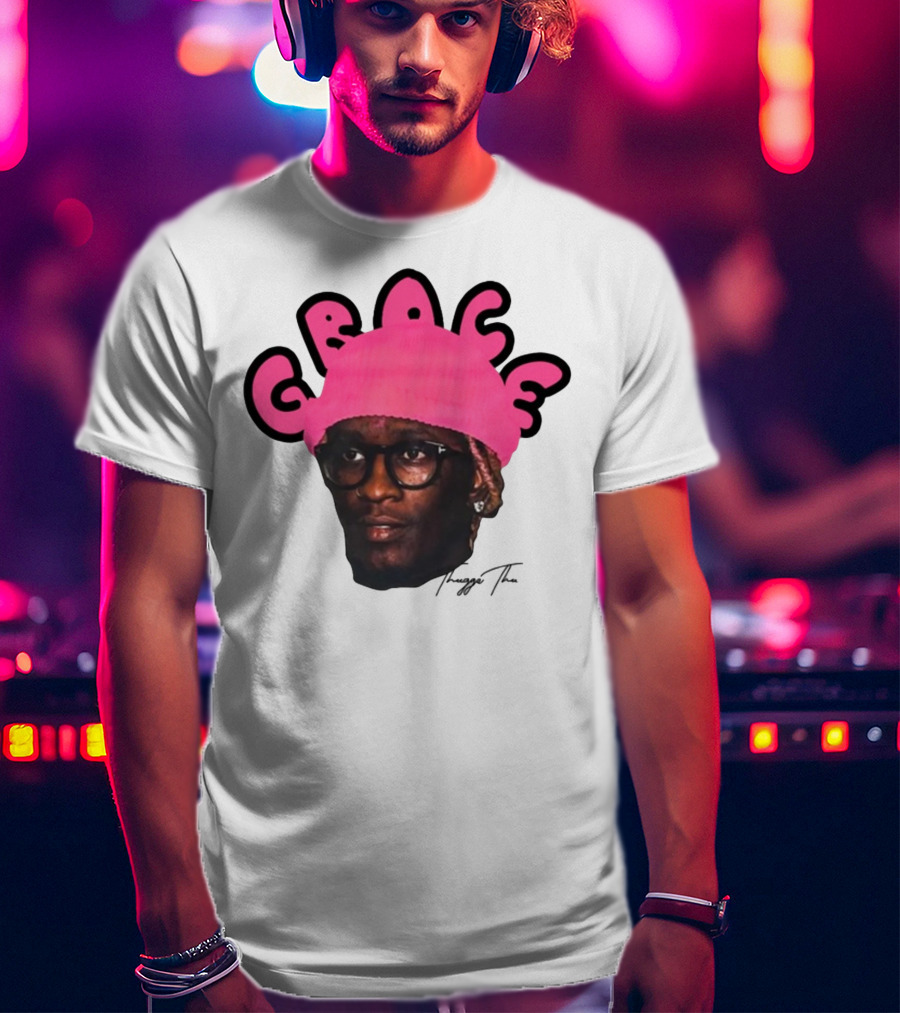 Thuggin Thuggin Grace Pink Beanie Glasses T-Shirt