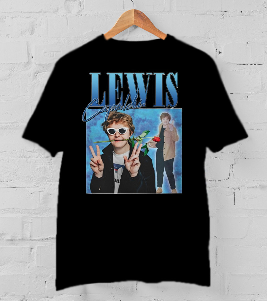 LEWIS Capaldi Peace Gesture Rose Blue Background T-Shirt