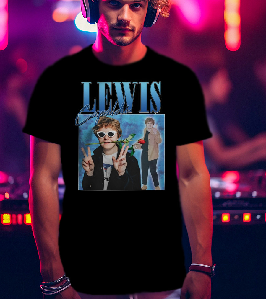 LEWIS Capaldi Peace Gesture Rose Blue Background T-Shirt