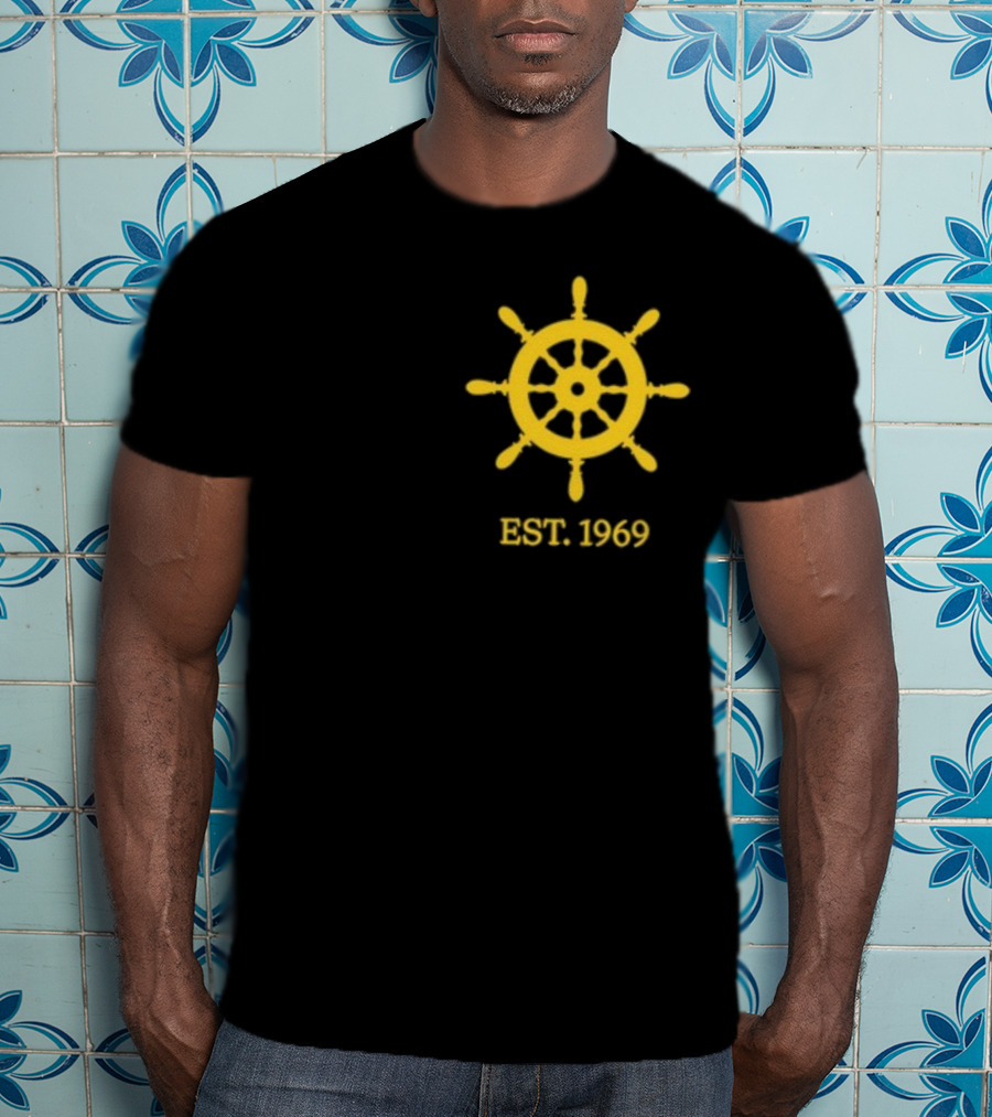 Benitez Sailing Est. 1969 Yellow Ship Wheel Emblem T-Shirt