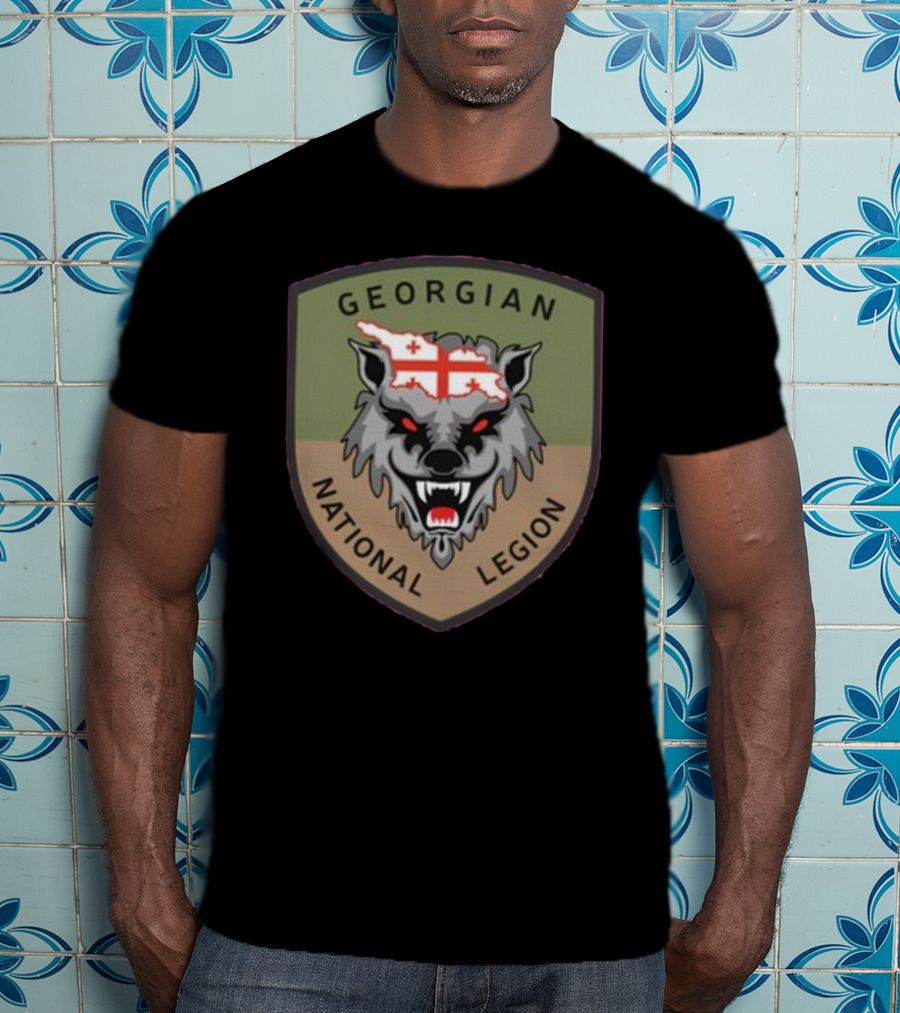 Georgian National Legion Wolf Emblem Georgian Flag мотопіхотний Батальйон 100 ог Бригада T-Shirt