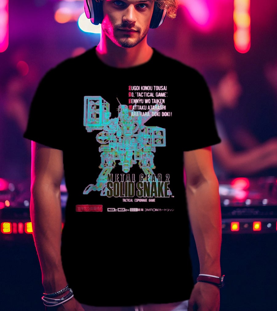 Metal Gear 2 Solid Snake Tactical Espionage Game Sugoi Kinou Tousai Doki Doki MSX2 3MROM Cartridge T-Shirt