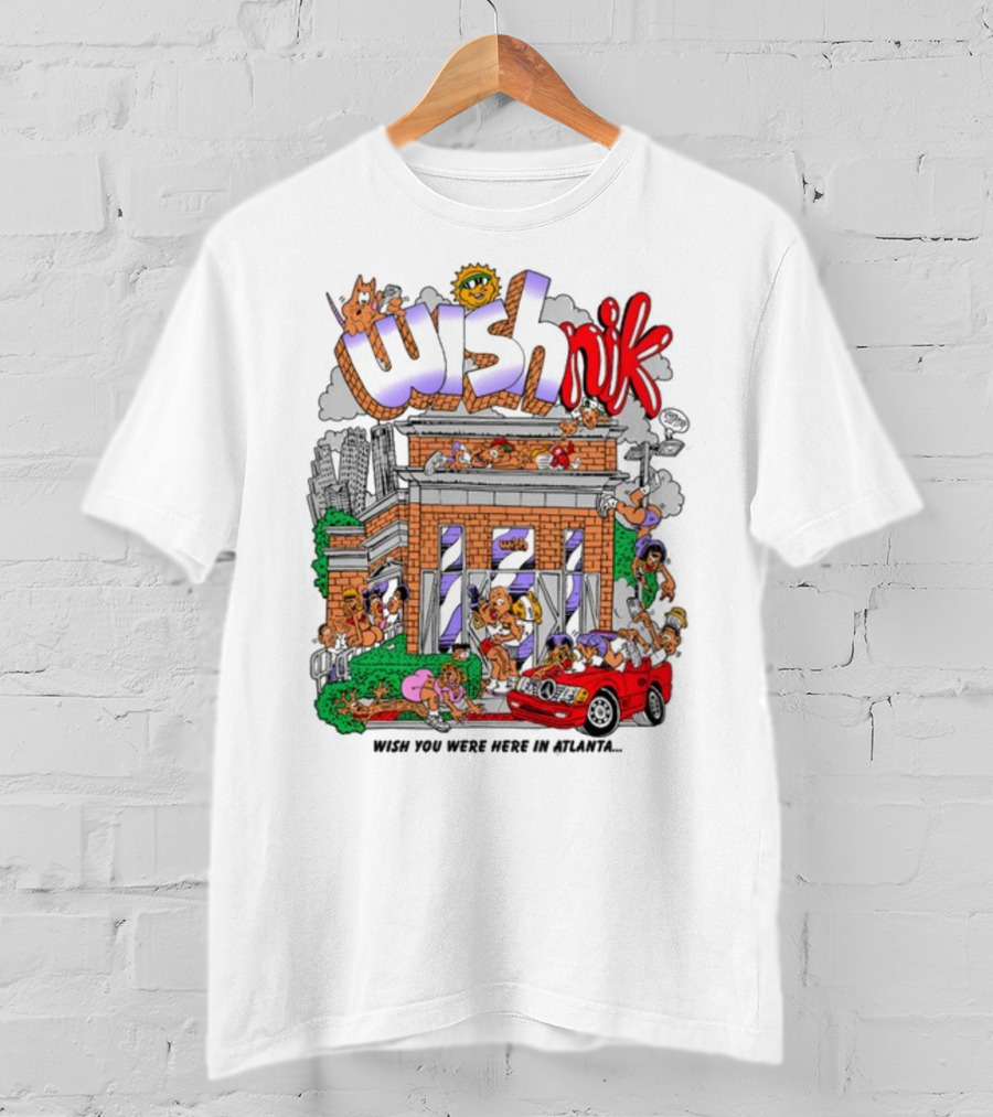 Wishnik Wish You Were Here In Atlanta Cartoon Car Crowd Scene T-Shirt