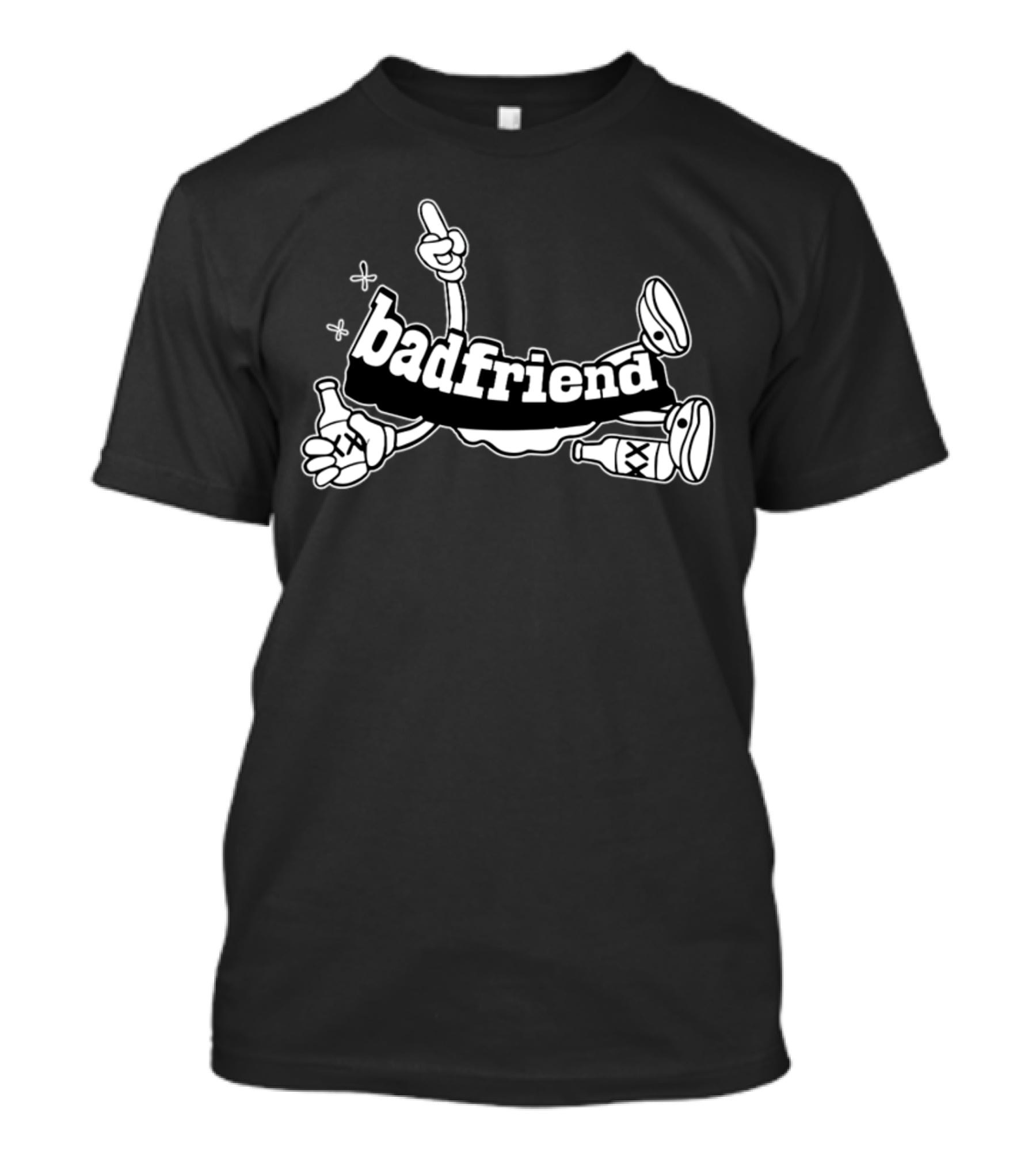 Badfriend Cartoon Bottle Character With Hand Gestures T-Shirt