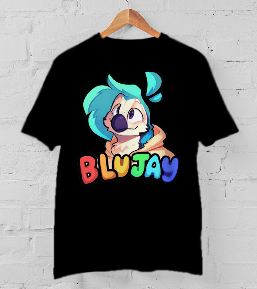 BLUJAY Blue-Haired Cartoon Character T-Shirt