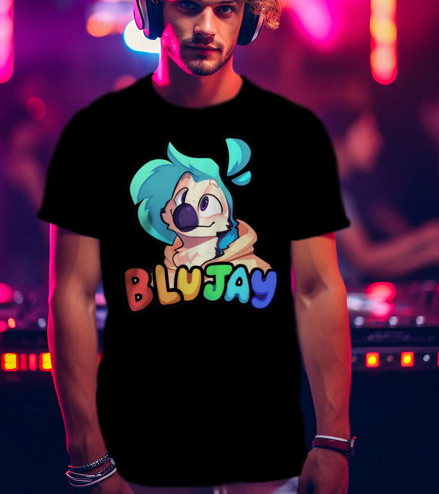 BLUJAY Blue-Haired Cartoon Character T-Shirt