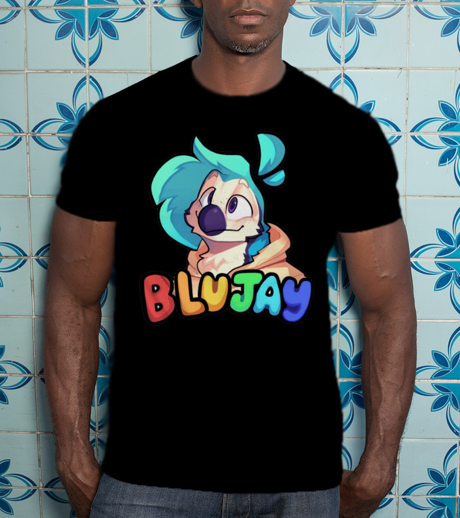 BLUJAY Blue-Haired Cartoon Character T-Shirt