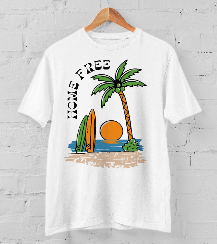 Home Free Surf And Sun Beach Palm Surfboards Sunset T-Shirt