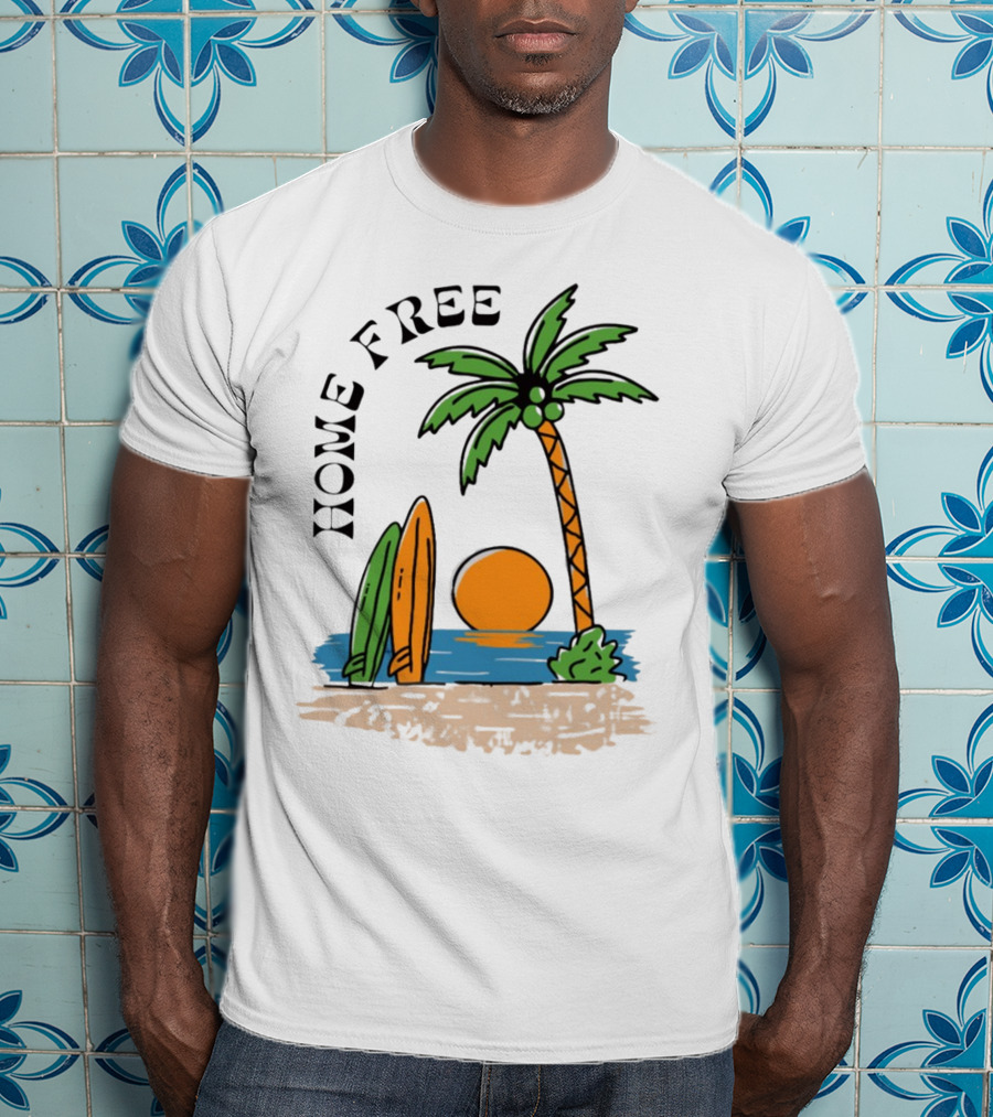 Home Free Surf And Sun Beach Palm Surfboards Sunset T-Shirt