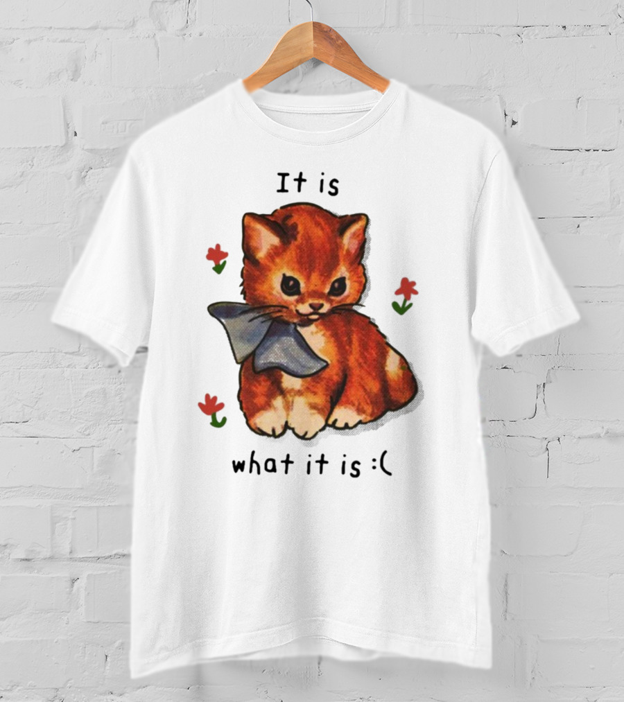 It Is What It Is Sad Cat With Flowers T-Shirt