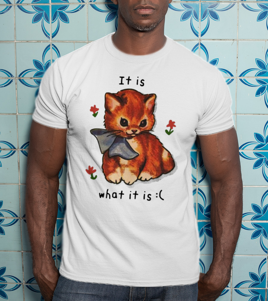 It Is What It Is Sad Cat With Flowers T-Shirt