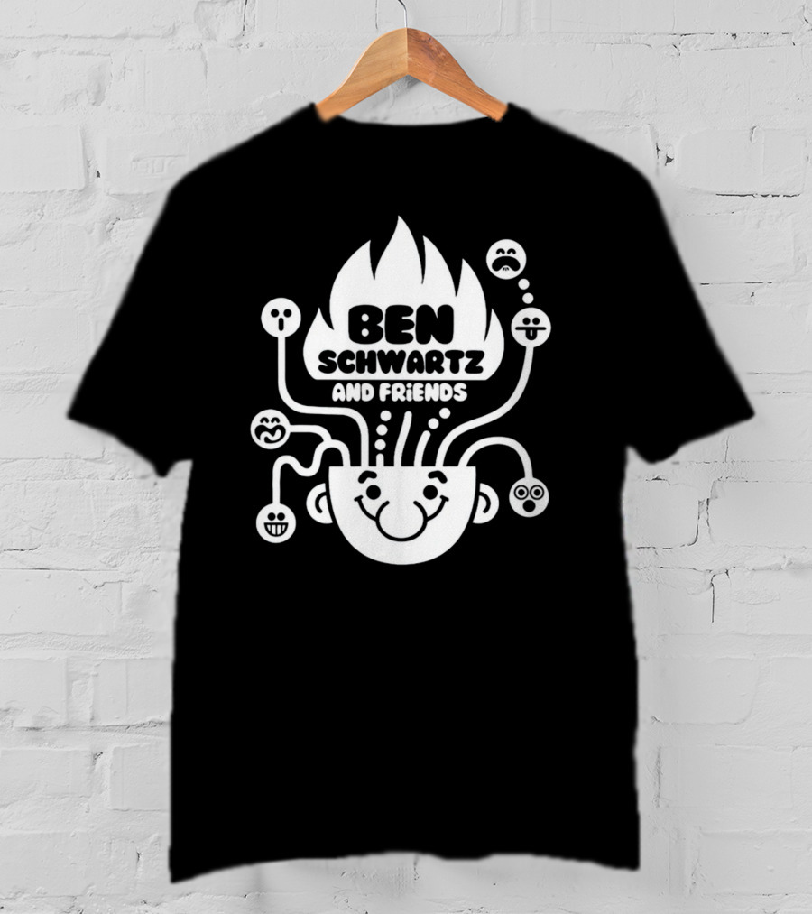 Ben Schwartz And Friends Smiling Faces Fire Head With Graphical Emotions T-Shirt