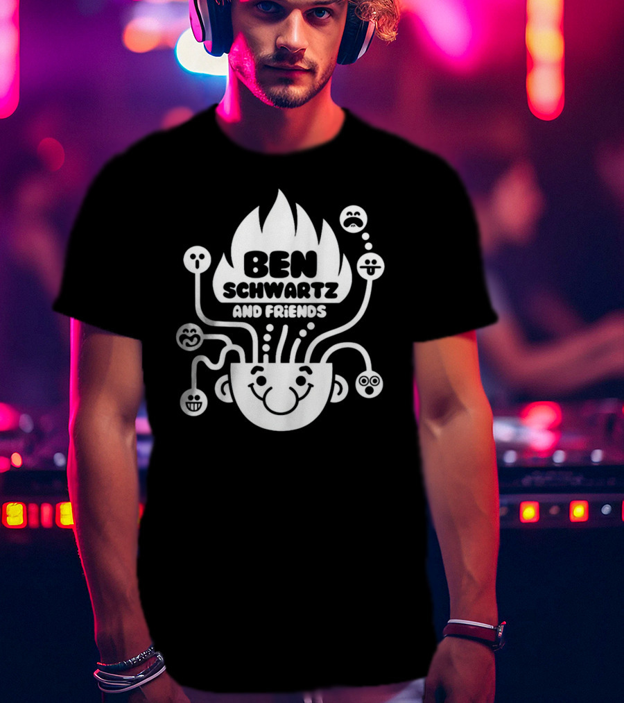 Ben Schwartz And Friends Smiling Faces Fire Head With Graphical Emotions T-Shirt